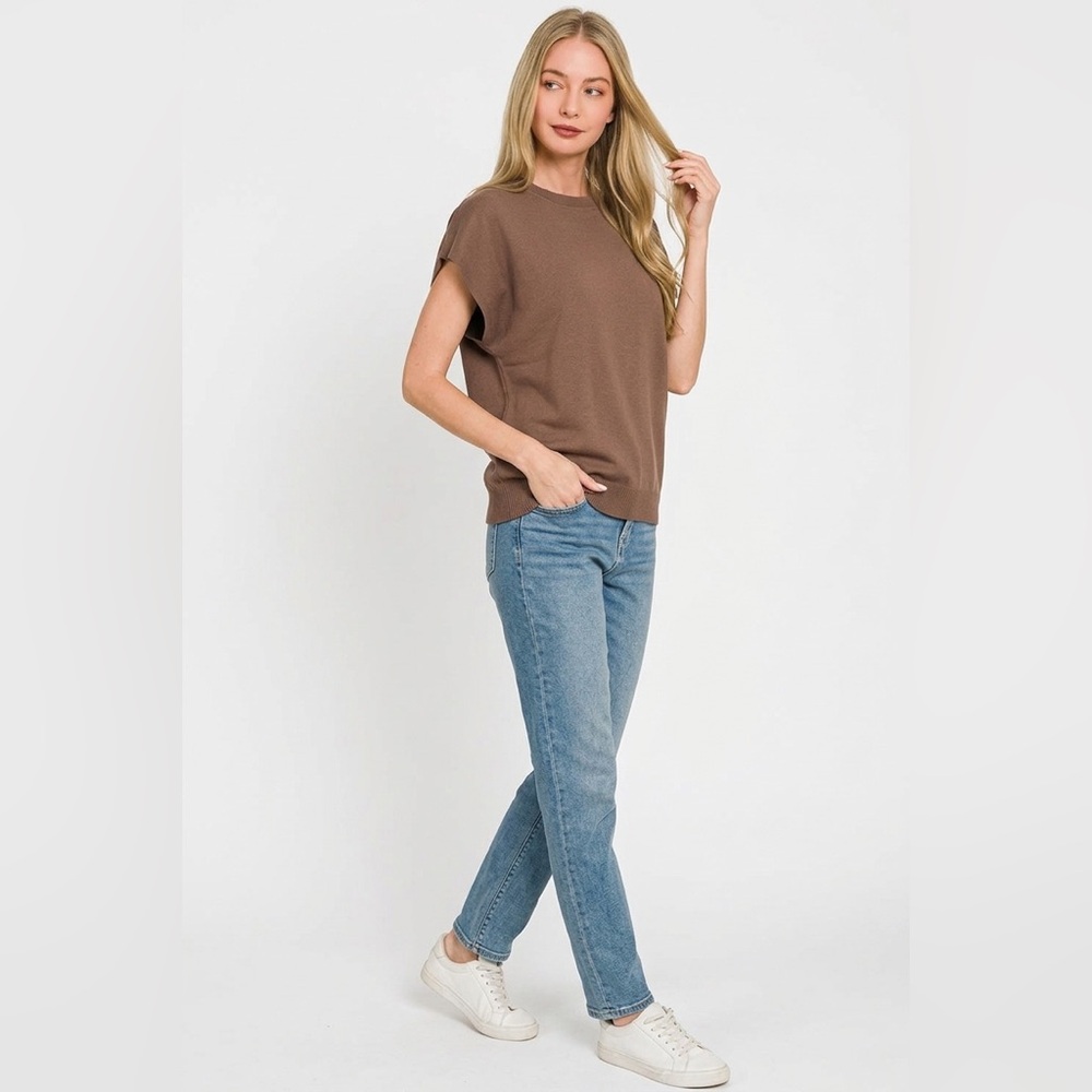 Zenana Viscose Round-neck Short Sleeve Sweater - Picture 2 of 4